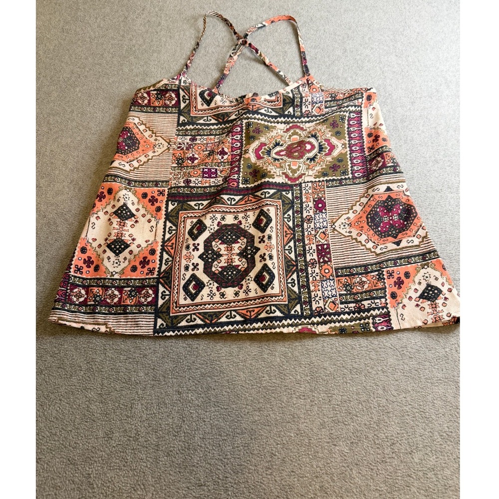 Hollister Womens XS Patchwork Geometric Print Cami Tank Top Boho Criss Cross
